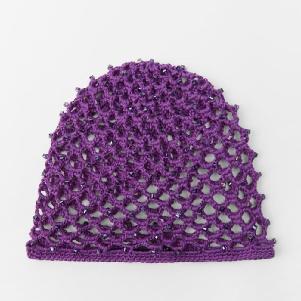 NWT Purple Beaded Knit Cap, S-M